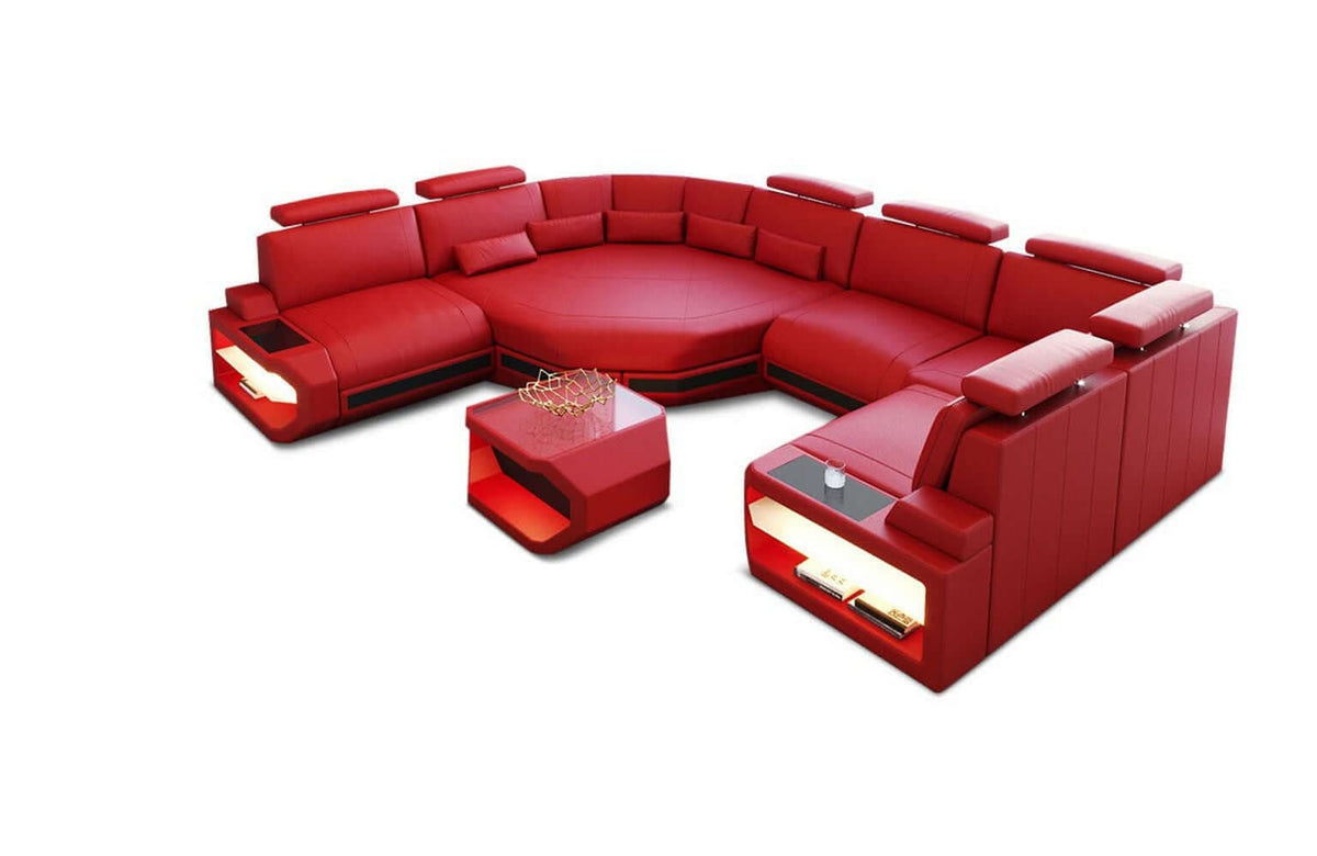 Mini Sofa Asti U-Form in Leder rot-schwarz