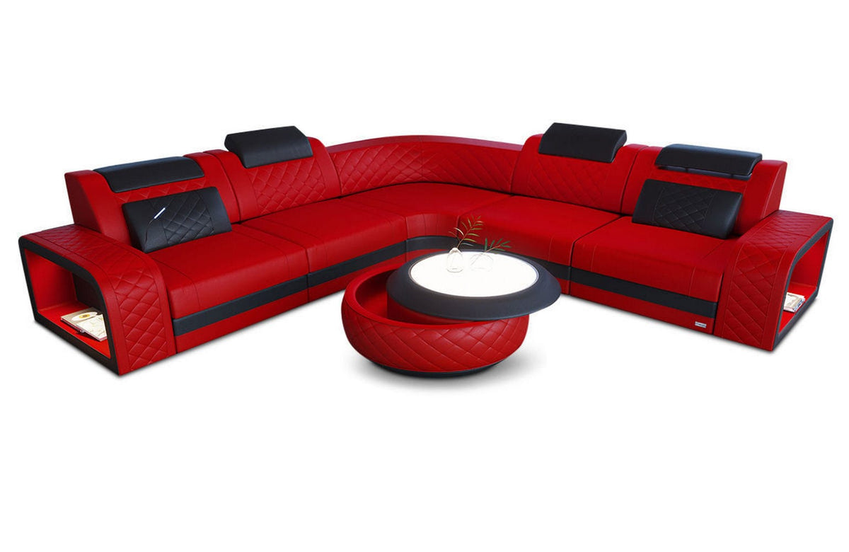 Couch Foggia L-Form in Leder rot-schwarz