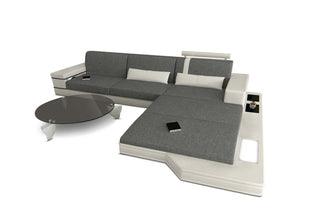 Stoffsofa Messana L-Form – Komfort & Design in Strukturstoff und der Farbe Grau und Weiß - Ausrichtung rechts