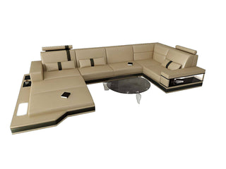 Mini Ledersofa Wohnlandschaft Messana – Komfort & Stil in Kunstleder und der Farbe Sandbeige und Schwarz - Ausrichtung links