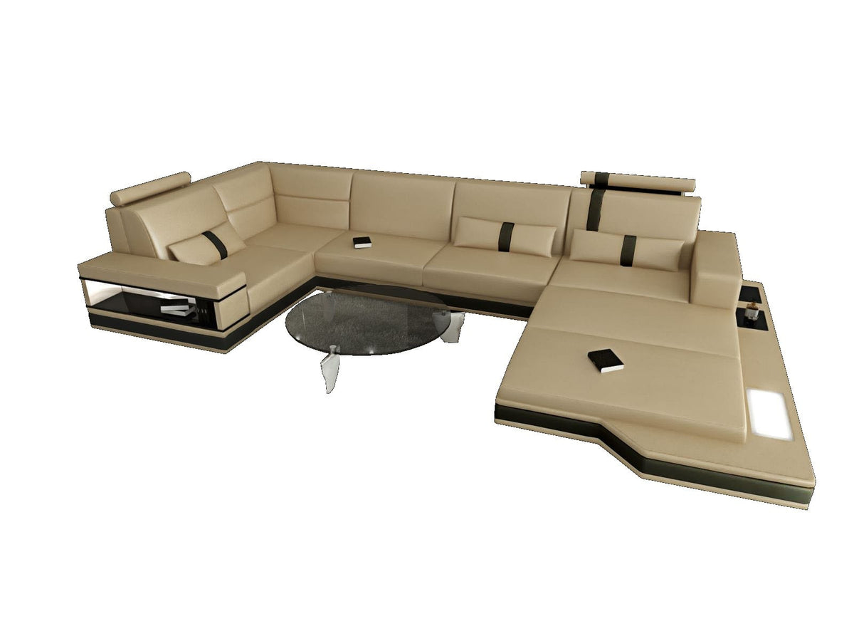 Sofa Messana U-Form in Leder sandbeige-schwarz