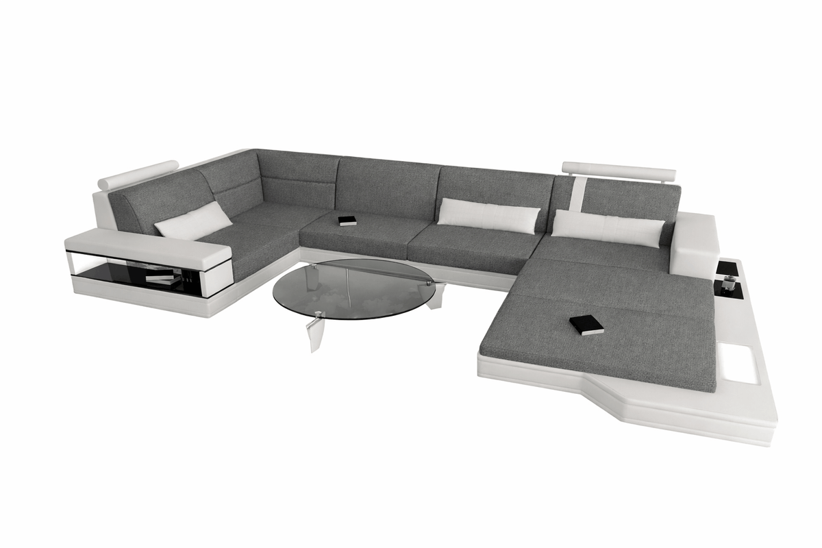 Stoff Wohnlandschaft Messana U-Form Grau-Weiß