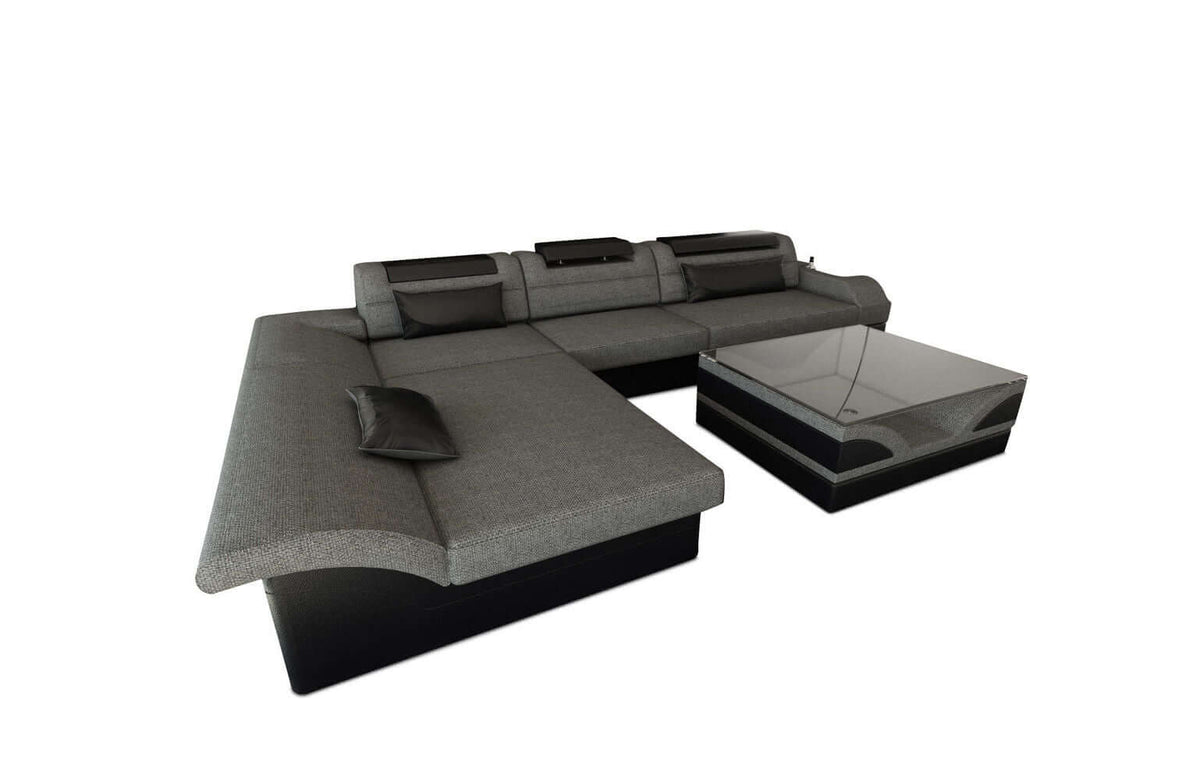 Ecksofa Monza L-Form aus Stoff Grau-Schwarz
