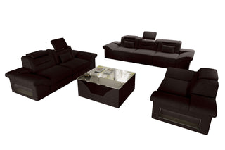 Polster-Sofagarnitur Monza, 3-Sitzer, 2-Sitzer und Sessel, Material: Strukturstoff, Farbe: Dunkelbraun