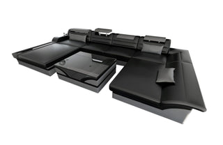 Leder Wohnlandschaft Monza U-Form in Kunstleder und der Farbe Schwarz und Grau - Ausrichtung rechts