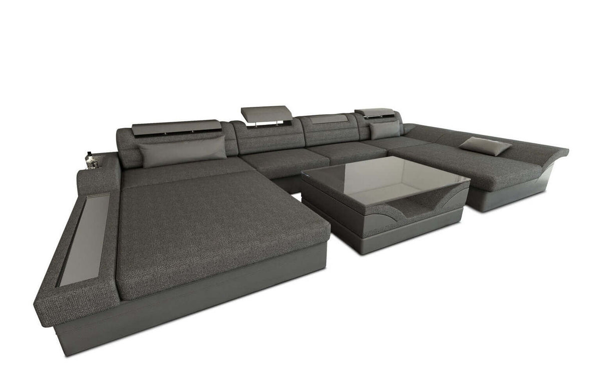 Couchlandschaft Monza U-Form in Stoff Grau-Grau