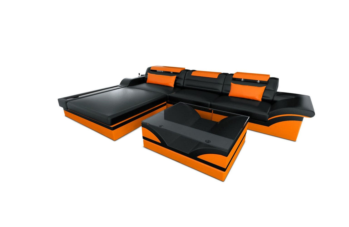 Ecksofa Parma L-Form in Leder schwarz-orange