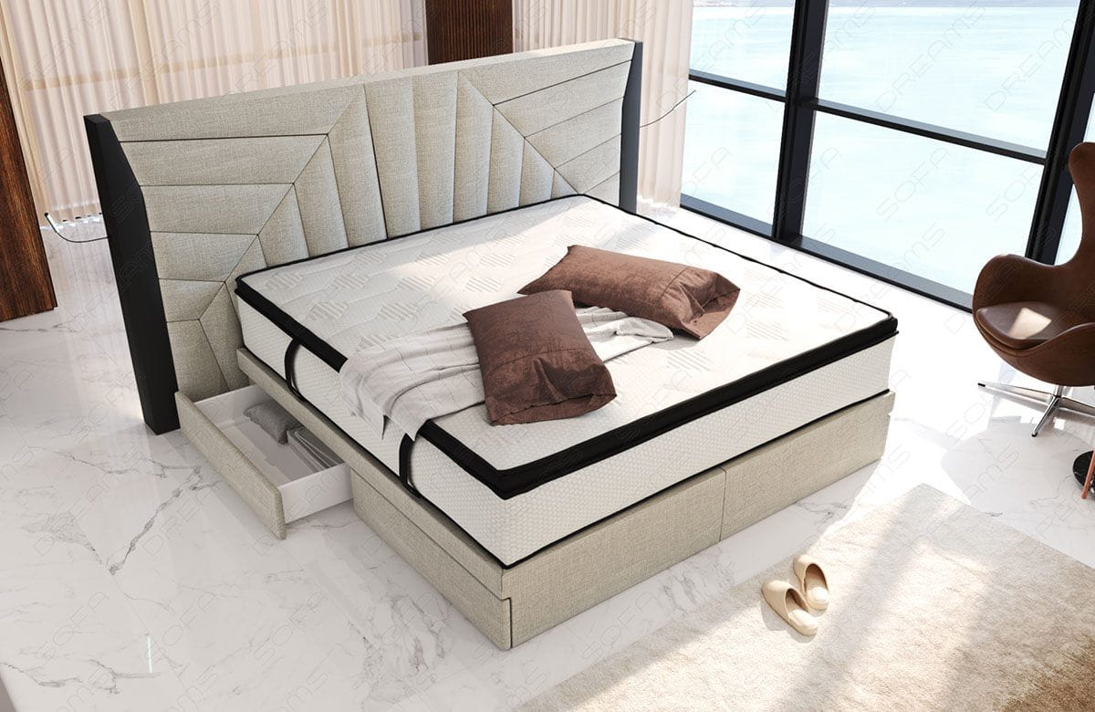 Boxspringbett Monaco Stoffbezug Elfenbein-Schwarz