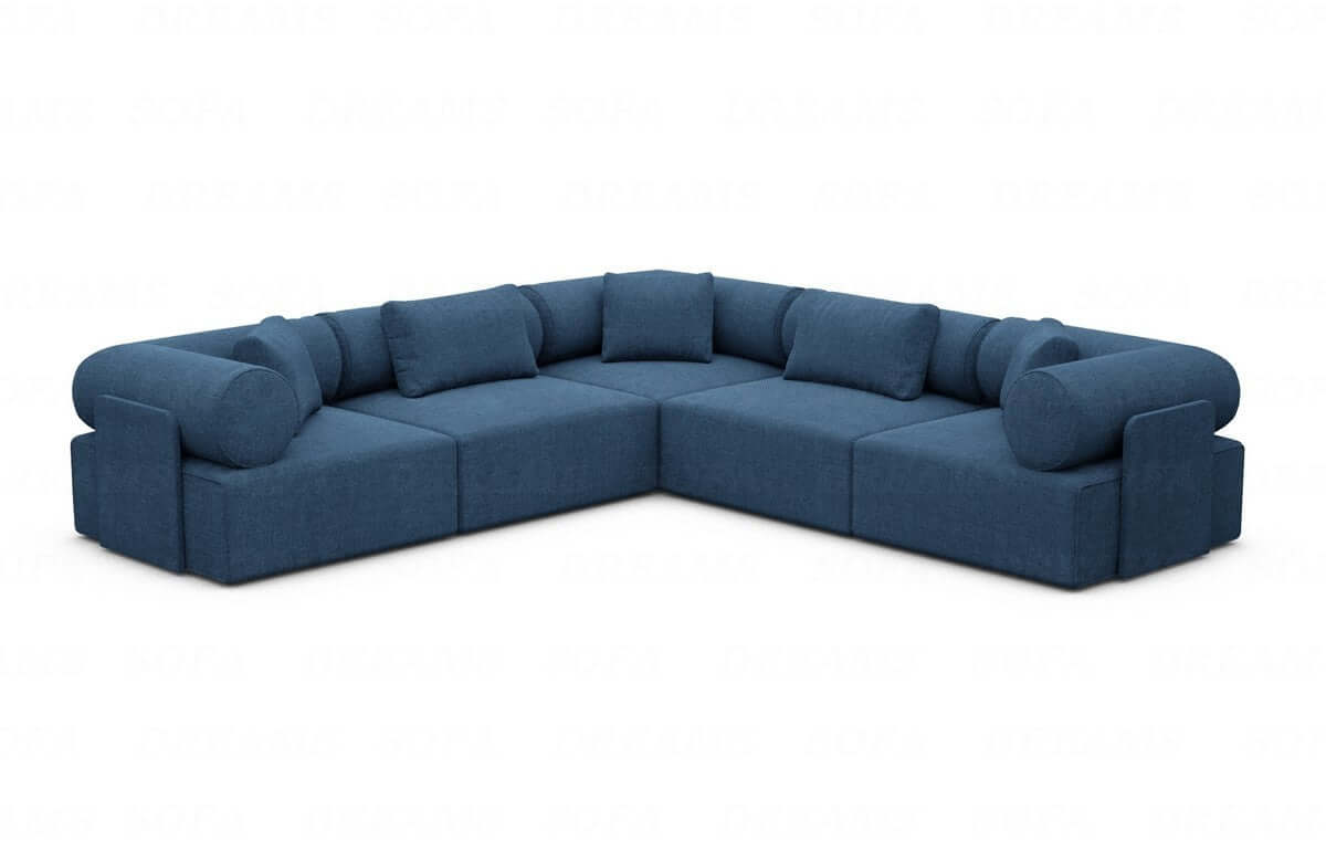 Ecksofa Laguardia L-Form aus Stoff Blau