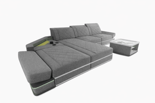 Polster Ecksofa Perugia in L-Form in Strukturstoff und der Farbe Grau und Weiß - Ausrichtung links