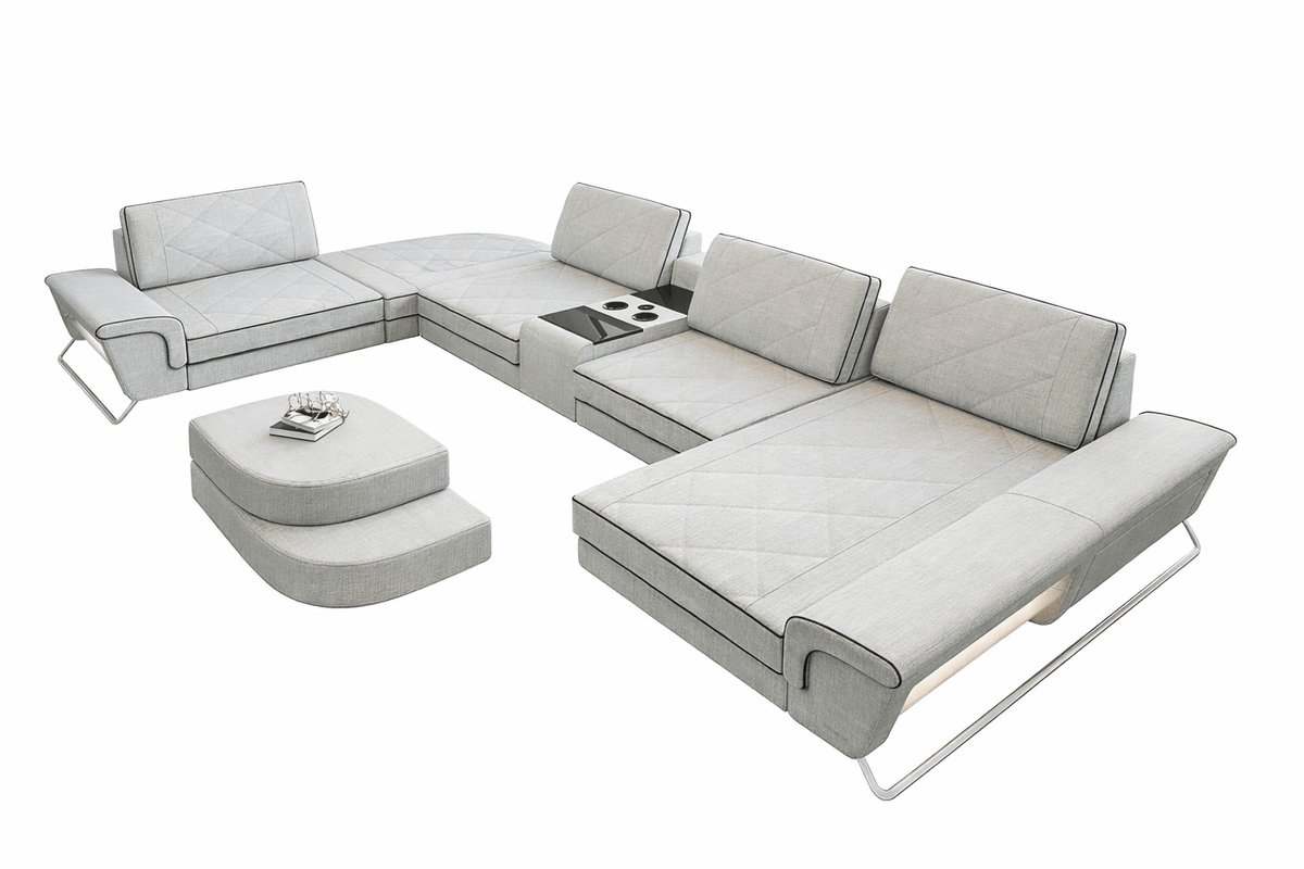 Couchlandschaft Bari U-Form in Stoff Elfenbein-Schwarz