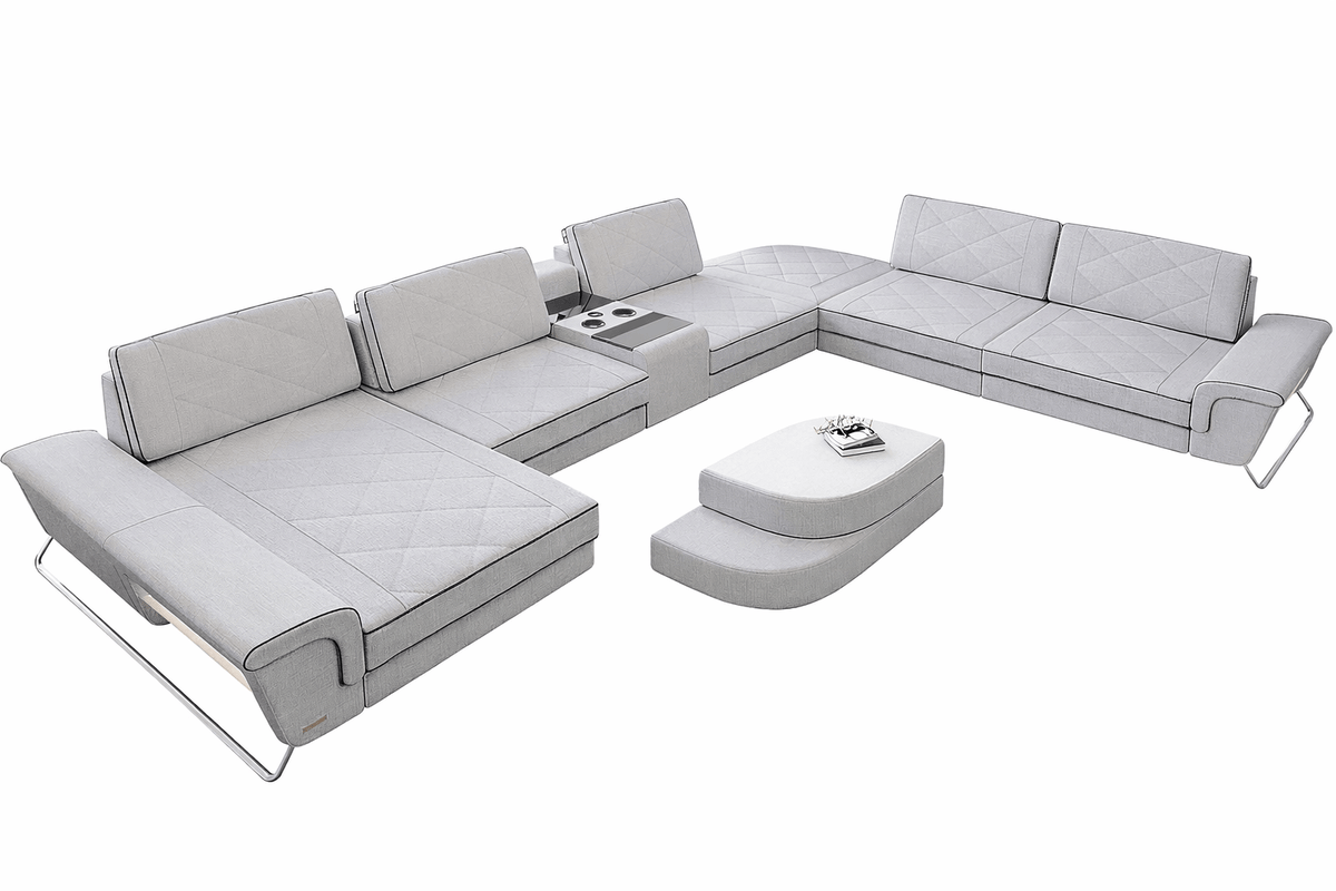 XXL Stoff Wohnlandschaft Bari U-Form Macchiato-Schwarz