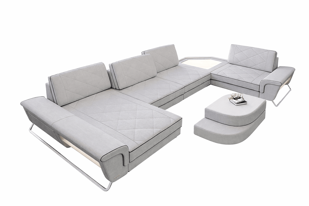 Stoff Wohnlandschaft Ferrara U-Form Macchiato-Schwarz