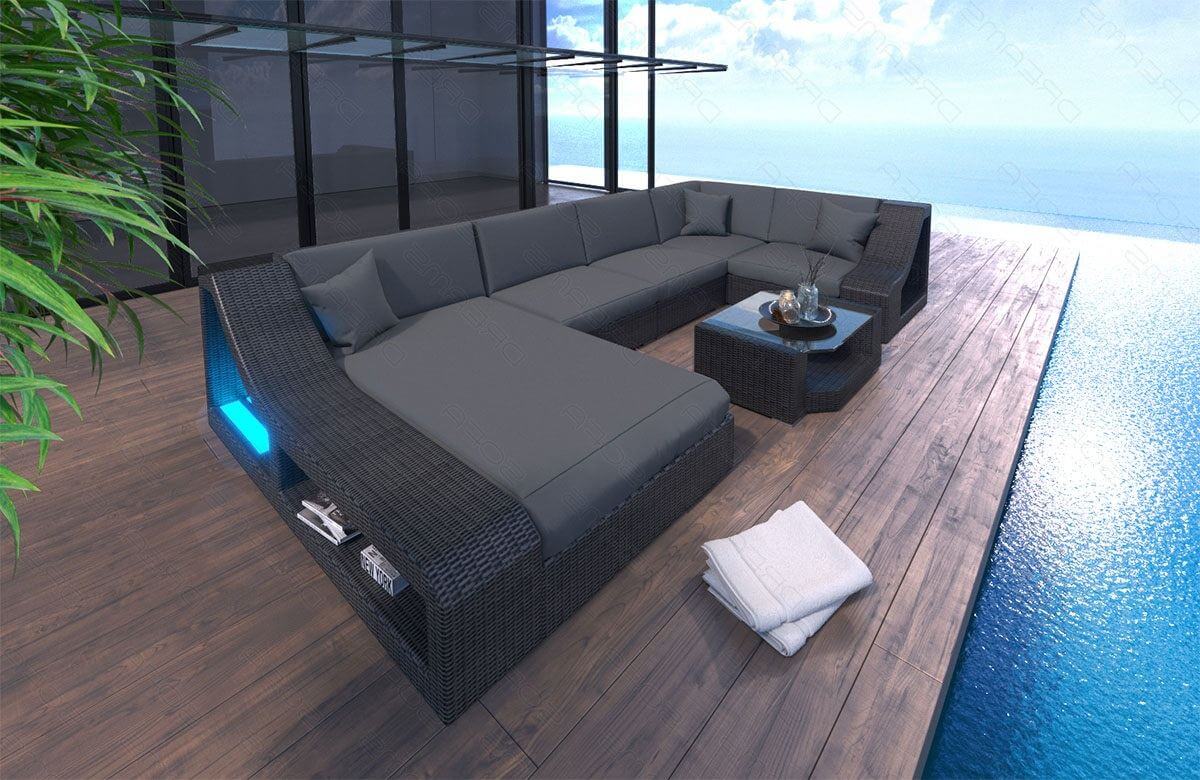 Rattan Sofa Turino U-Form – Grau in Default Title