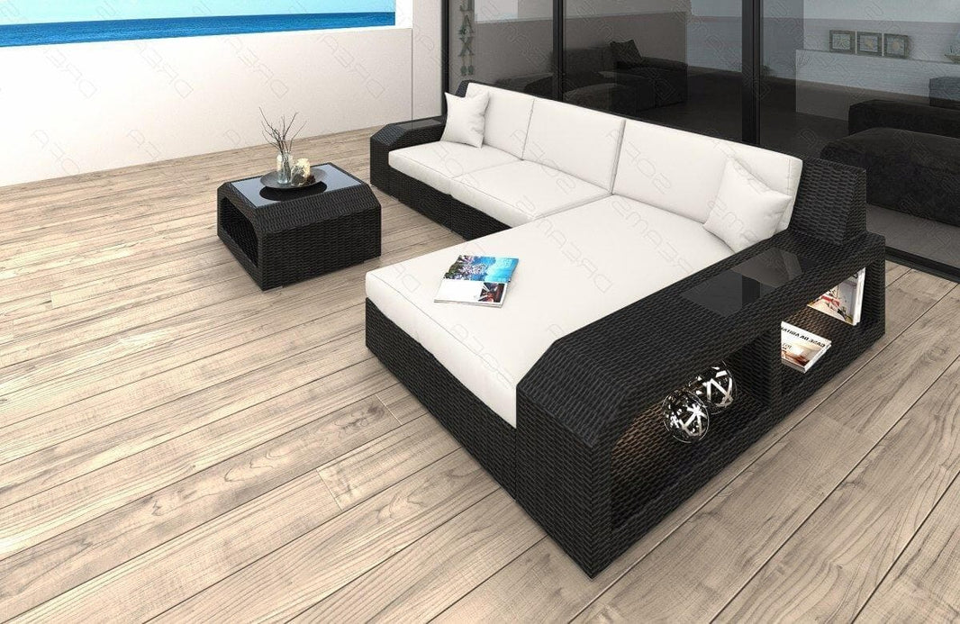 Stoff Couch Rattan Matera L-Form