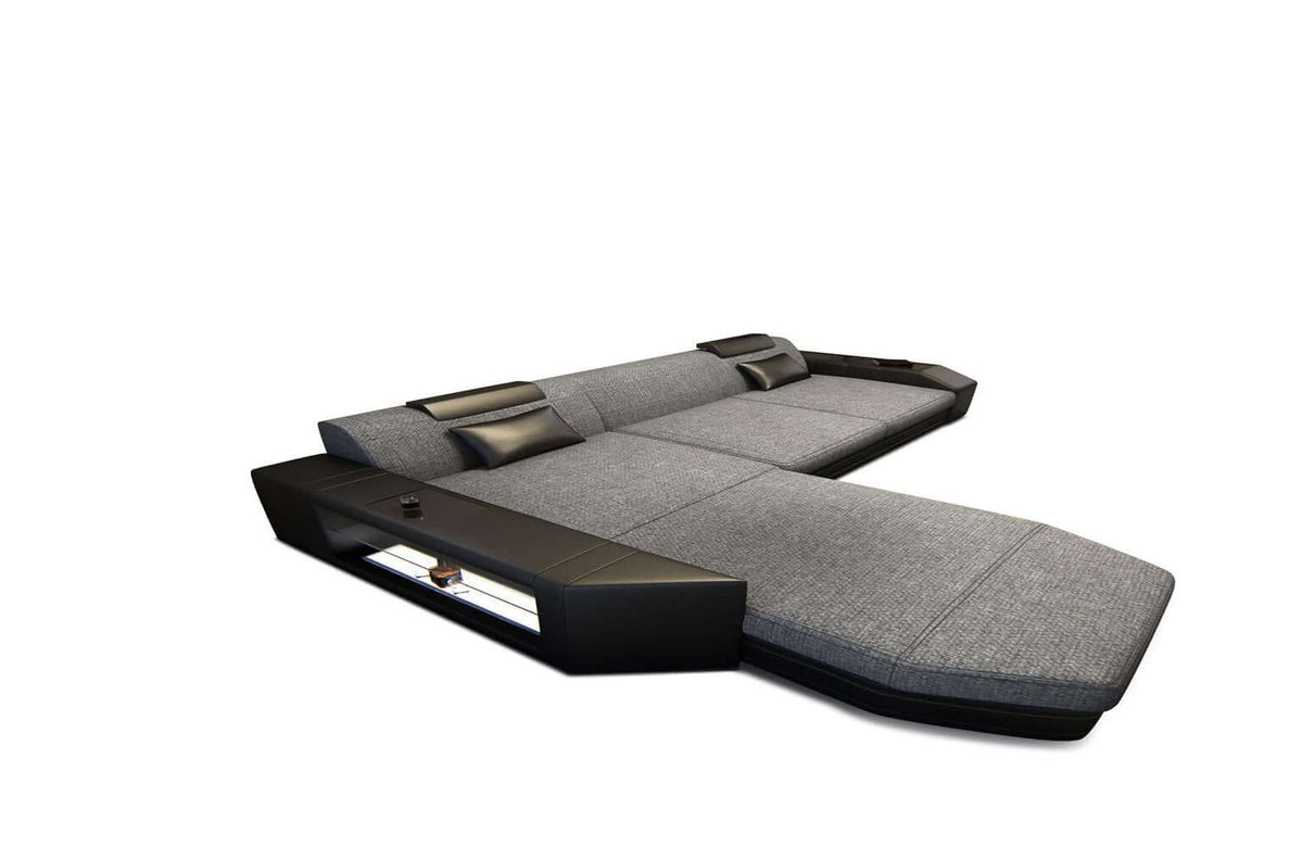 Ecksofa Prato L-Form aus Stoff Grau-Schwarz