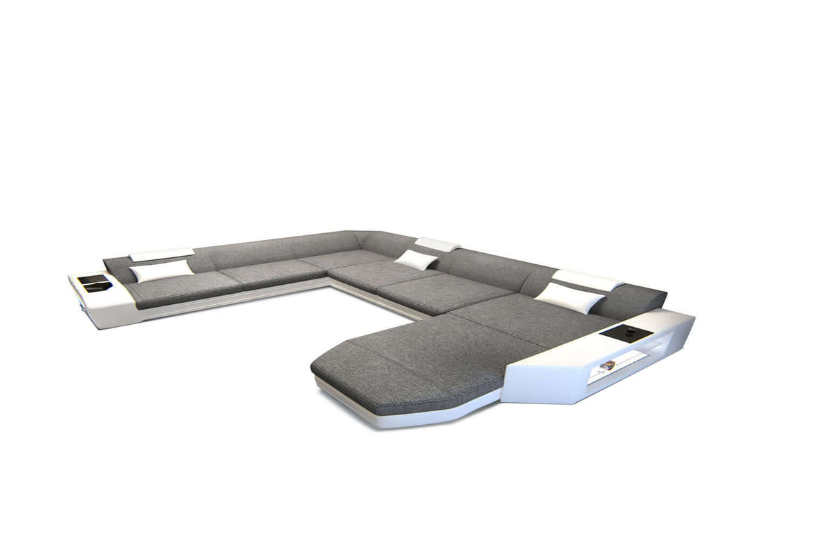 Wohnlandschaft Prato XXL U-Form in Stoff Grau-Weiß