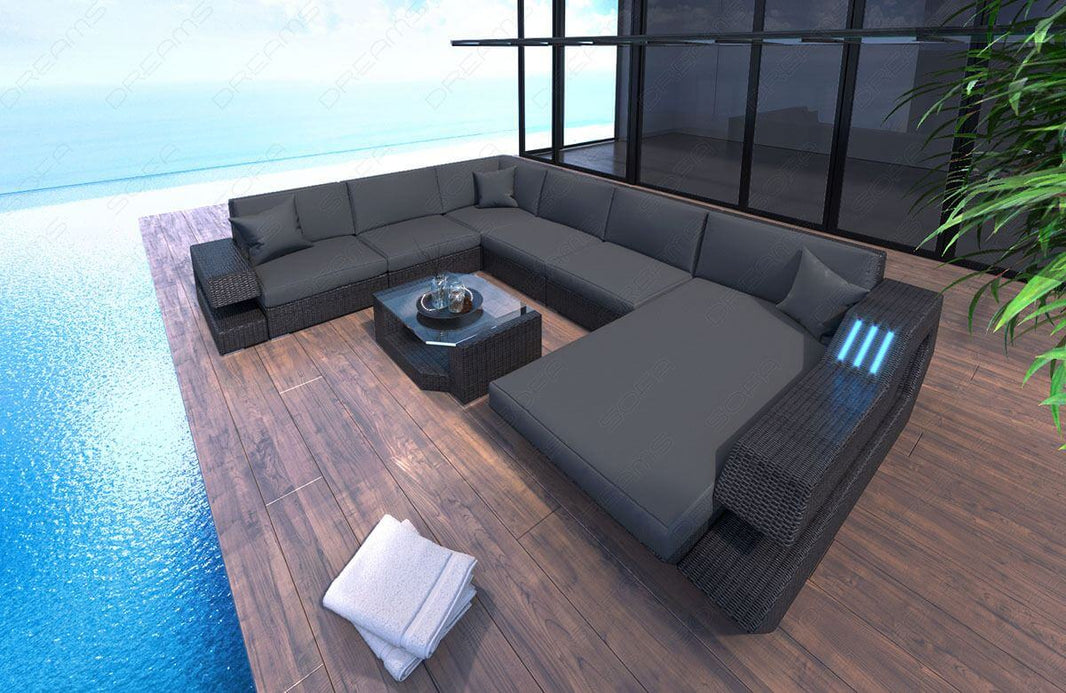 Wohnlandschaft Rattan Ravenna Graues XXL U-Form in Stoff