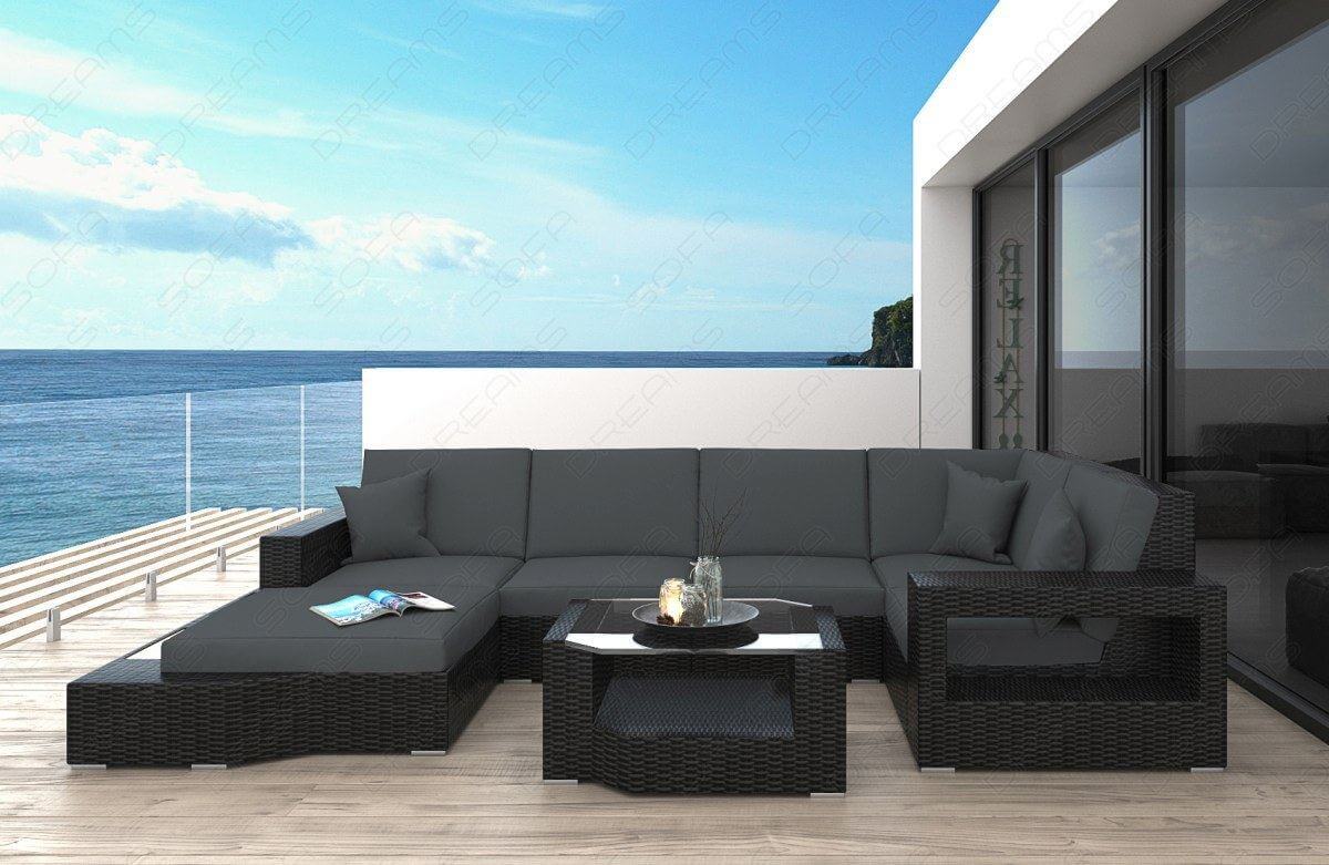 Rattan Sofa Messana U-Form – Grau - Bild 1