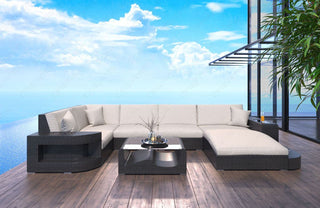 Rattan Sofa Wave U-Form – Creme - Bild 1