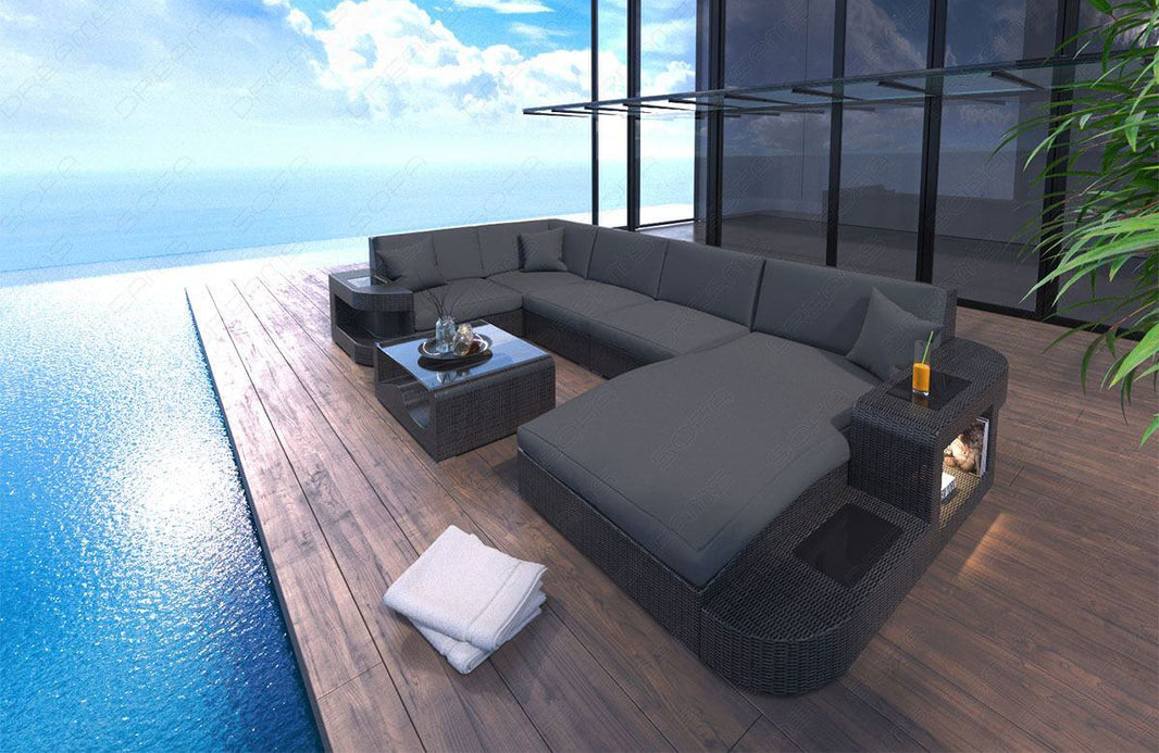 Wohnlandschaft Rattan Wave U-Form aus Stoff