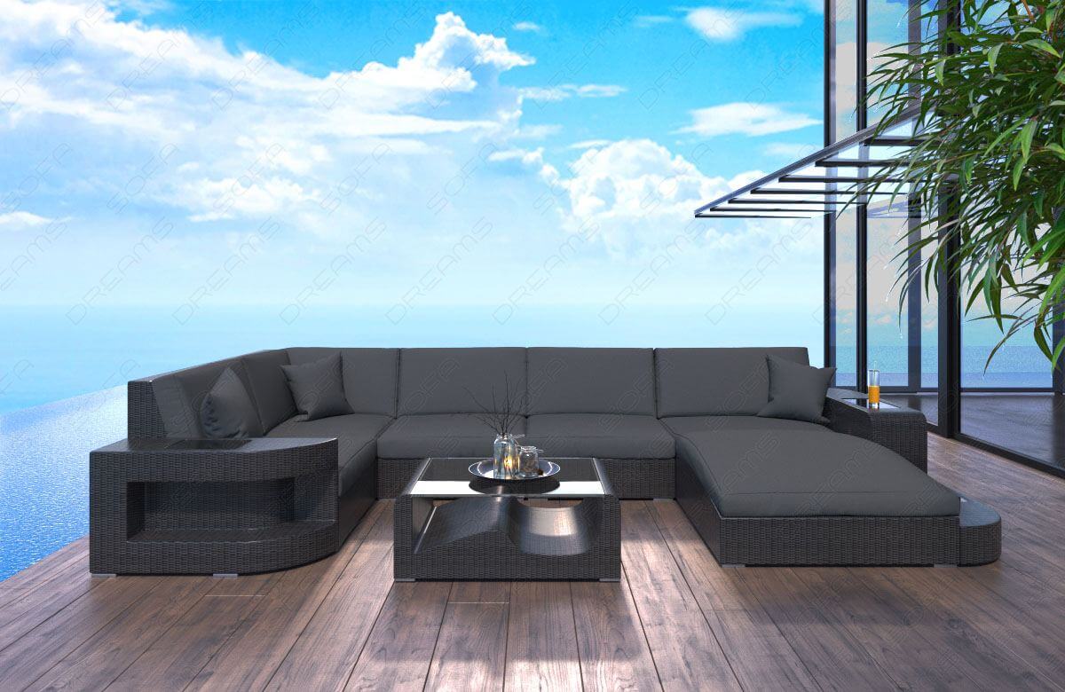 Rattan Sofa Wave U-Form – Grau - Bild 1