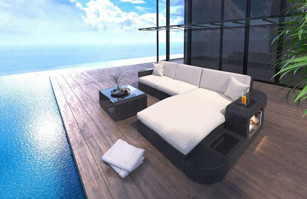 Stoff Couch Rattan Wave L-Form