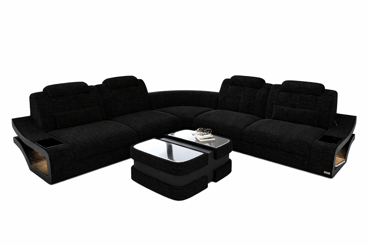 Couch Elena Lang L-Form in Stoff Dunkelgrau-Schwarz