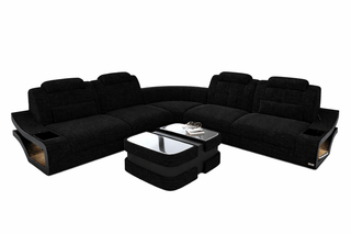 Polstersofa Elena L-Form Lang – Komfort & Eleganz in Strukturstoff und der Farbe Dunkelgrau und Schwarz - Ausrichtung rechts