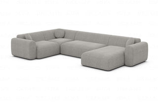 Wohnlandschaft Cortegada U-Form Stoff in Strukturstoff und der Farbe Hellgrau - Ausrichtung rechts