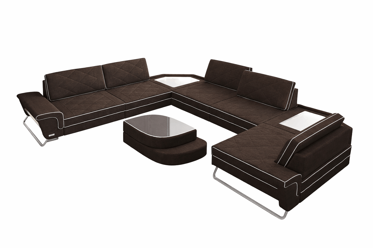Couchlandschaft Sepino U-Form in Stoff Braun-Weiß