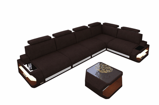 Polstersofa Siena L Lang – Komfort & Eleganz in Strukturstoff und der Farbe Graubraun und Weiß - Ausrichtung rechts