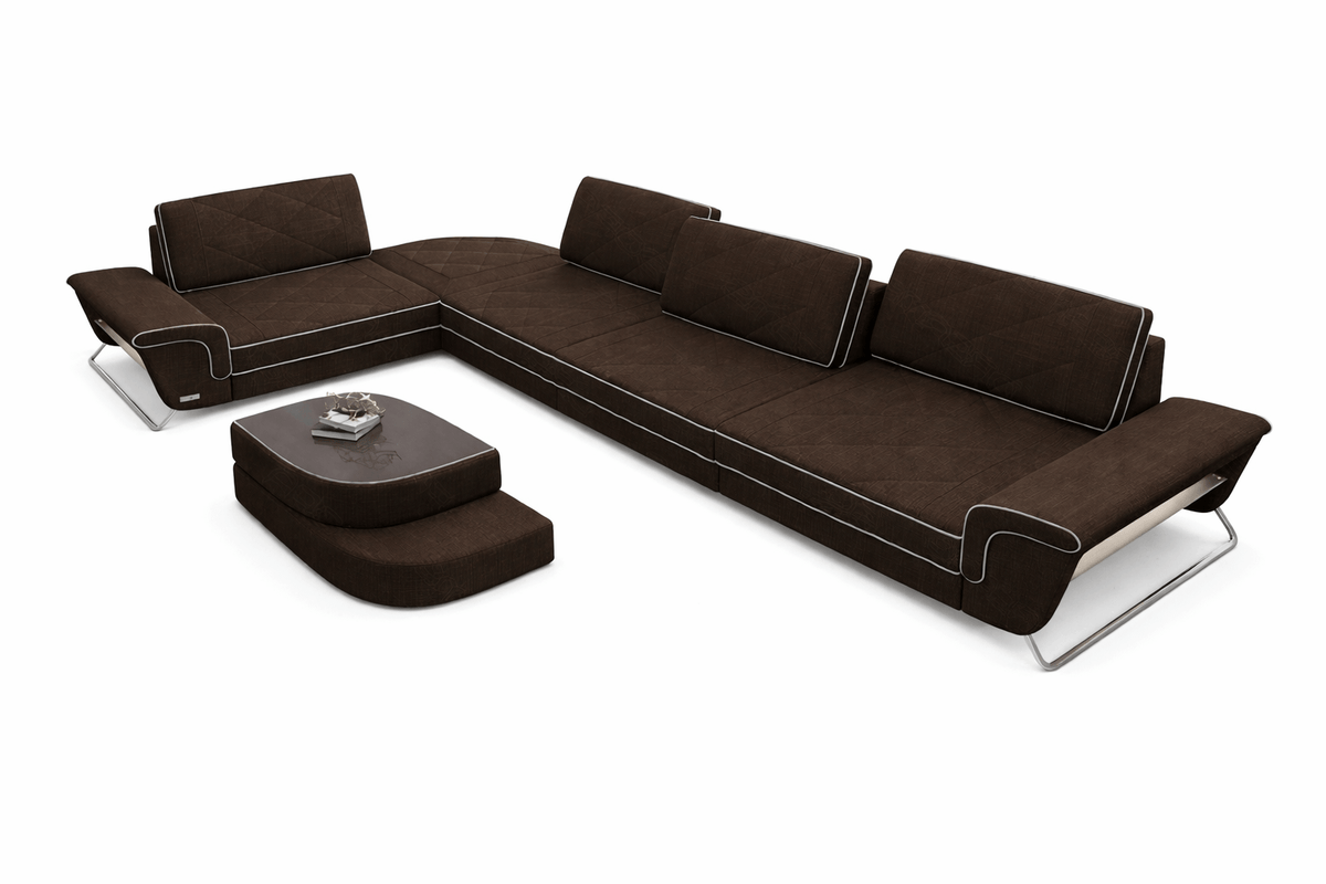 Stoff Ecksofa Rotello L-Form Braun-Weiß
