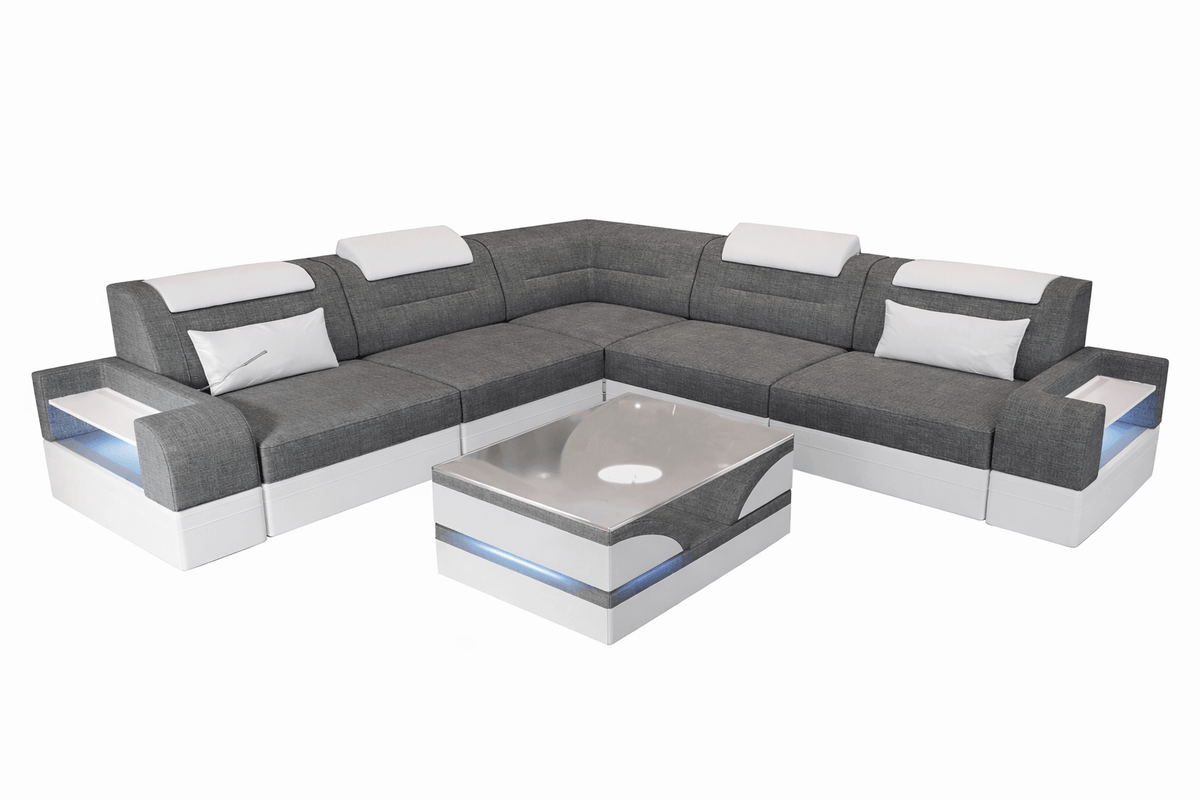 Couch Trivento L-Form in Stoff Grau-Weiß