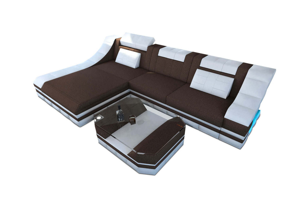 Stoff Ecksofa Turino L-Form Braun-Weiß