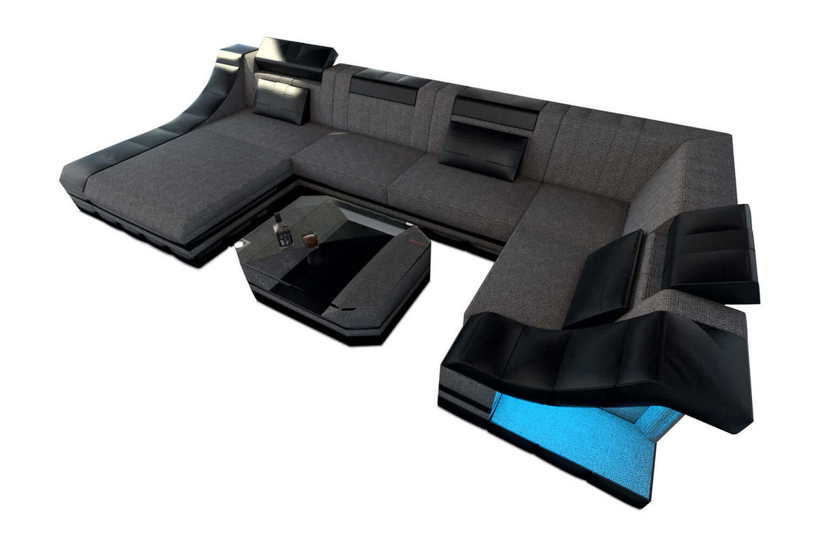 Wohnlandschaft Turino U-Form aus Stoff Grau-Schwarz