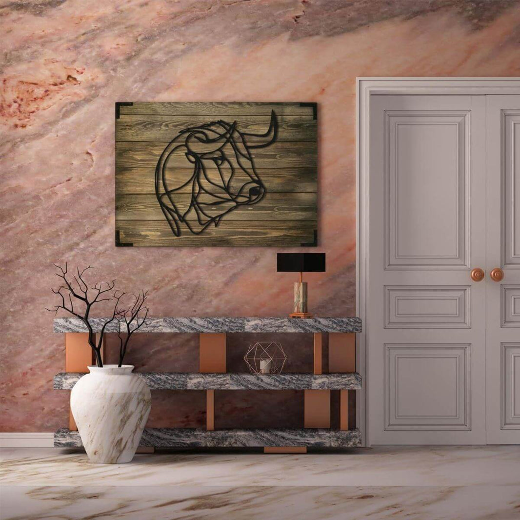 Wandbild Holz Buffel Wandkunst