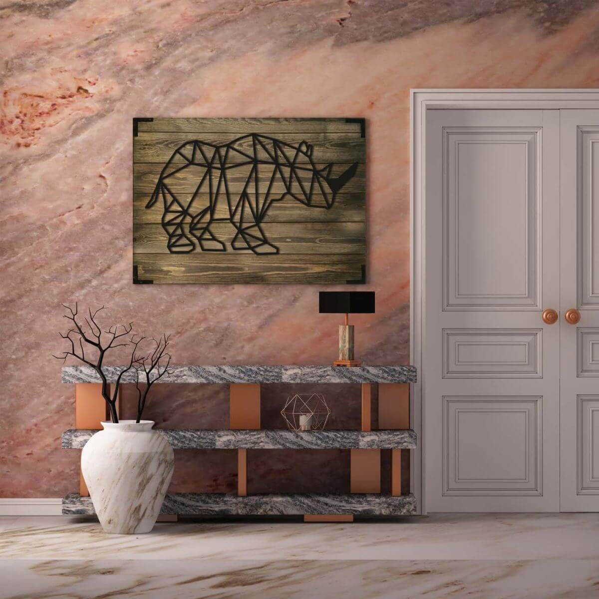 Wandbild Holz Nashorn – Wilde Eleganz für Ihr Zuhause - Bild 1