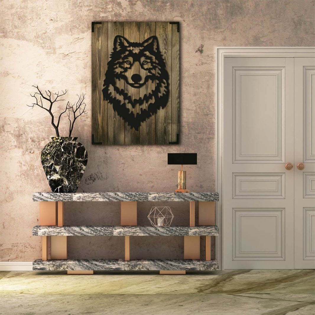 Wandbild Holz Wolf