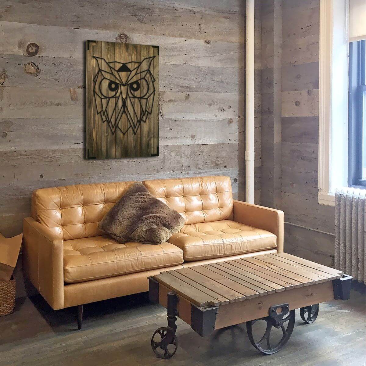 Wandbild Holz Eule – Natur Wanddekoration für Wohnzimmer - Bild 2