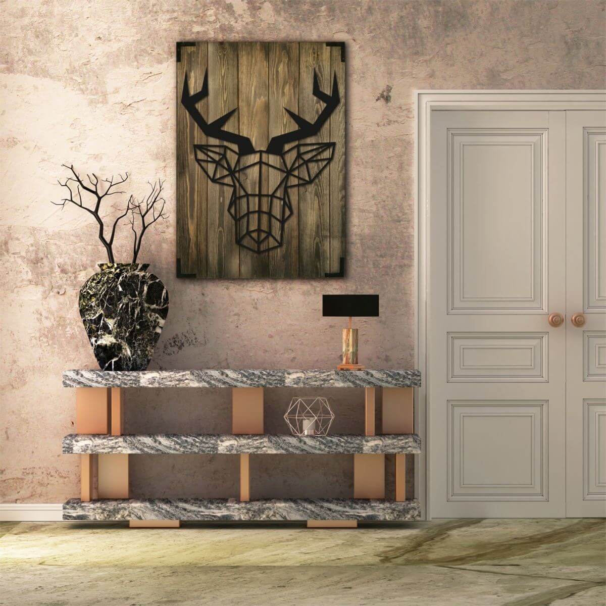 Wandbild Hirsch aus Holz – 50 × 70 cm für Wohnzimmer - Bild 1
