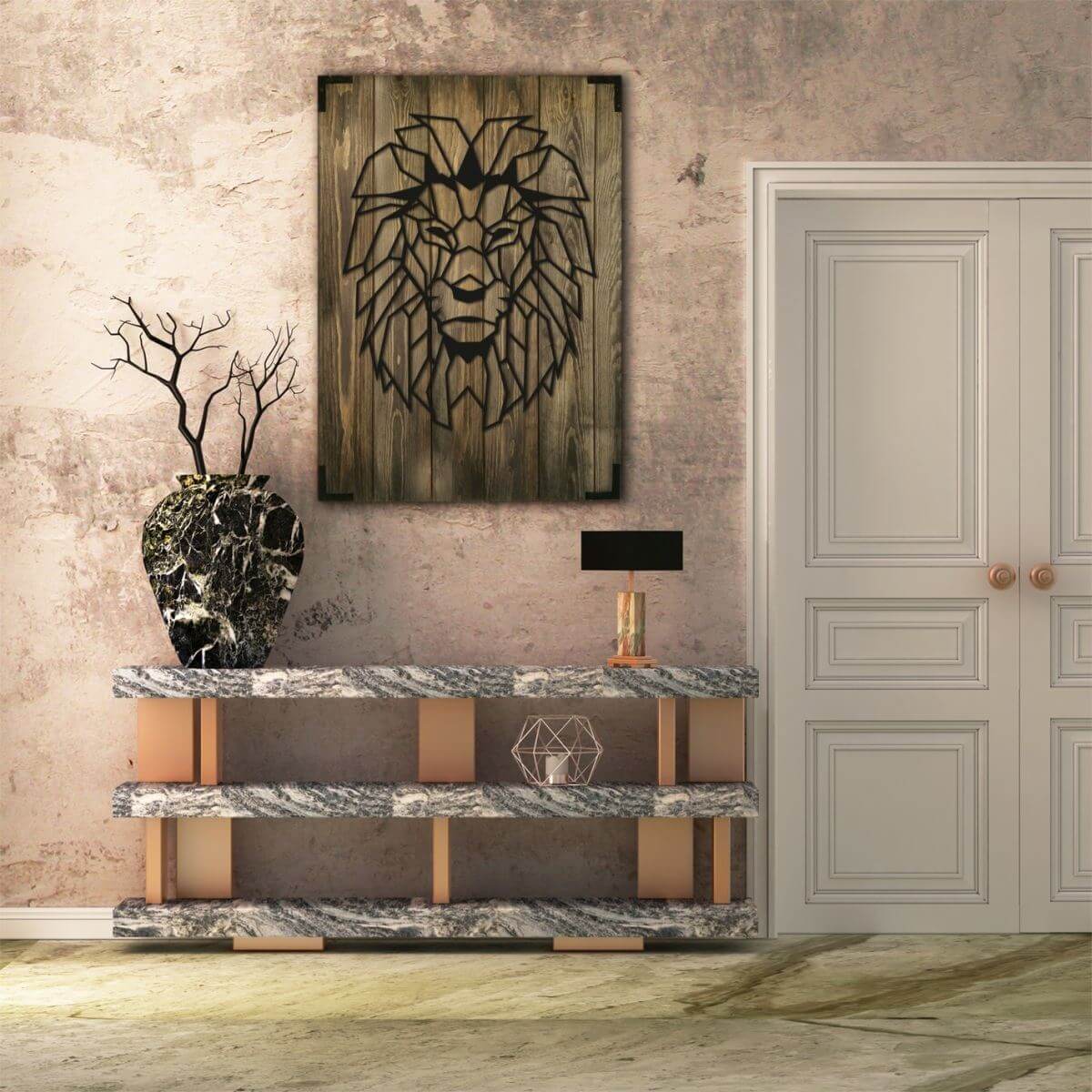Wandbild Löwe aus Holz – 50 × 70 cm für Wohnzimmer - Bild 1