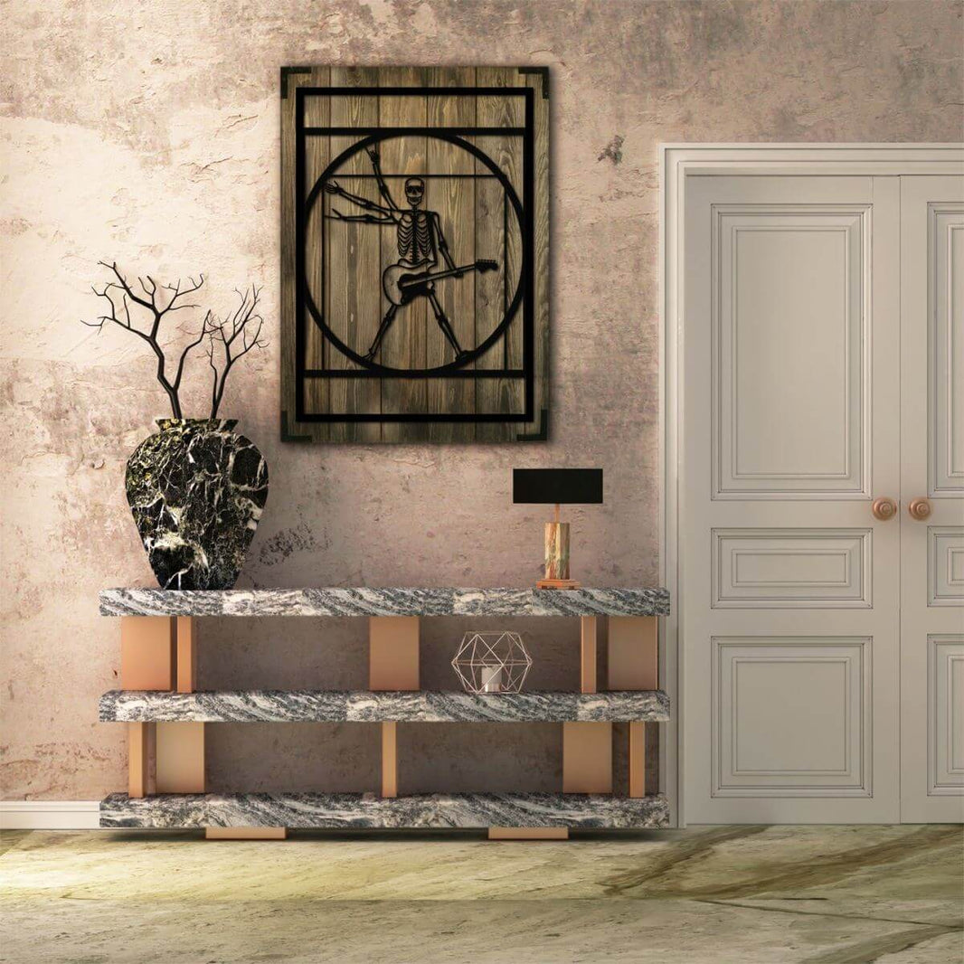 Wandbild Holz Skelett Gruselige