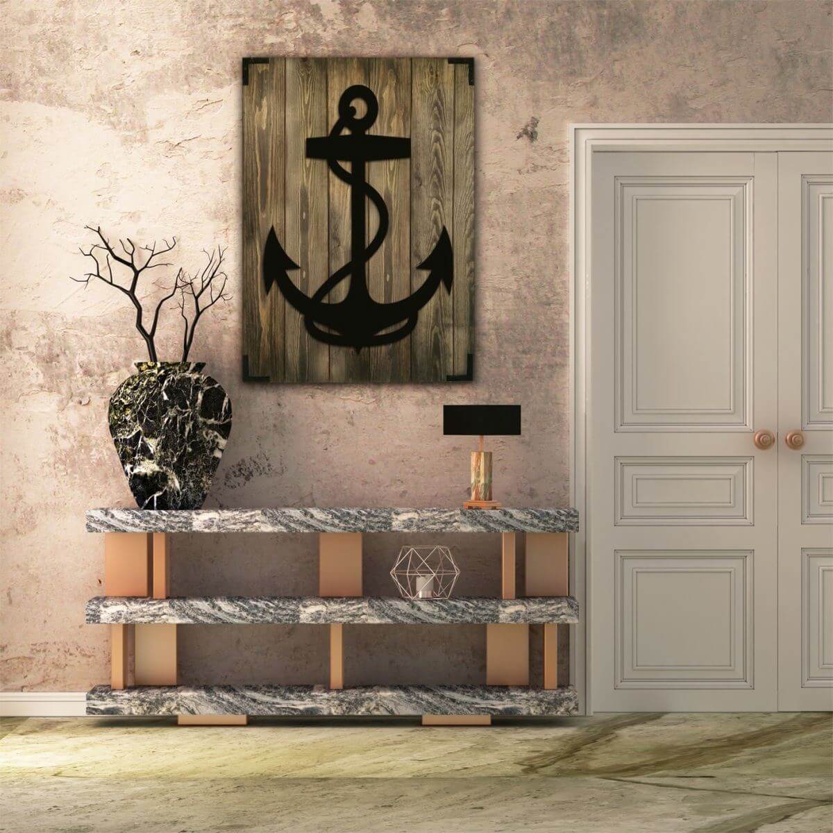 Wandbild Holz Anker – Maritimes Design für Wohnzimmer - Bild 1