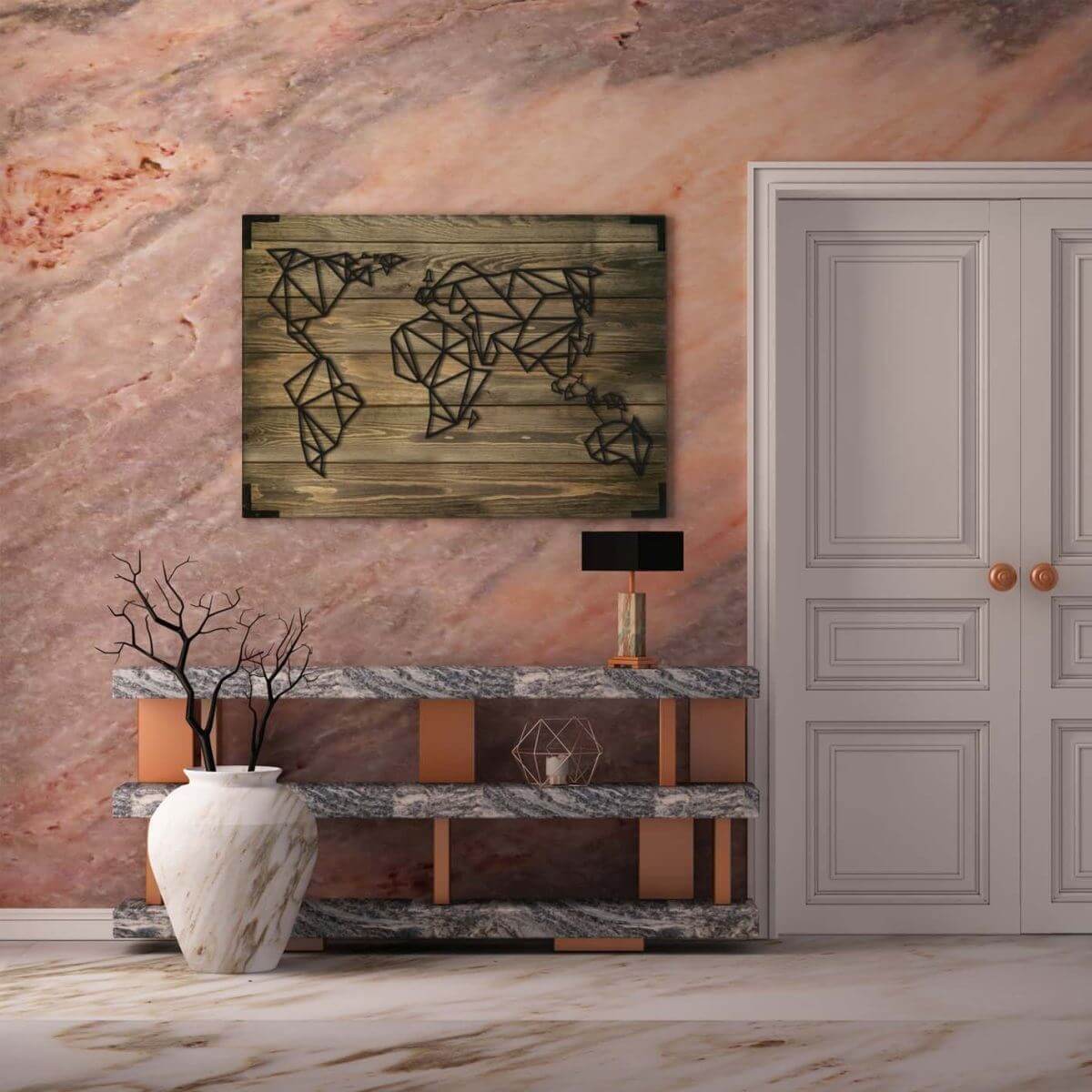 Wandbild Holz Welt – Weltkarte aus Holz für Wohnzimmer - Bild 1