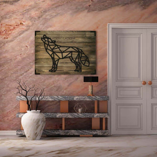 Wandbild Holz Wolf – Wilde Natur im Design für Wohnzimmer - Bild 1