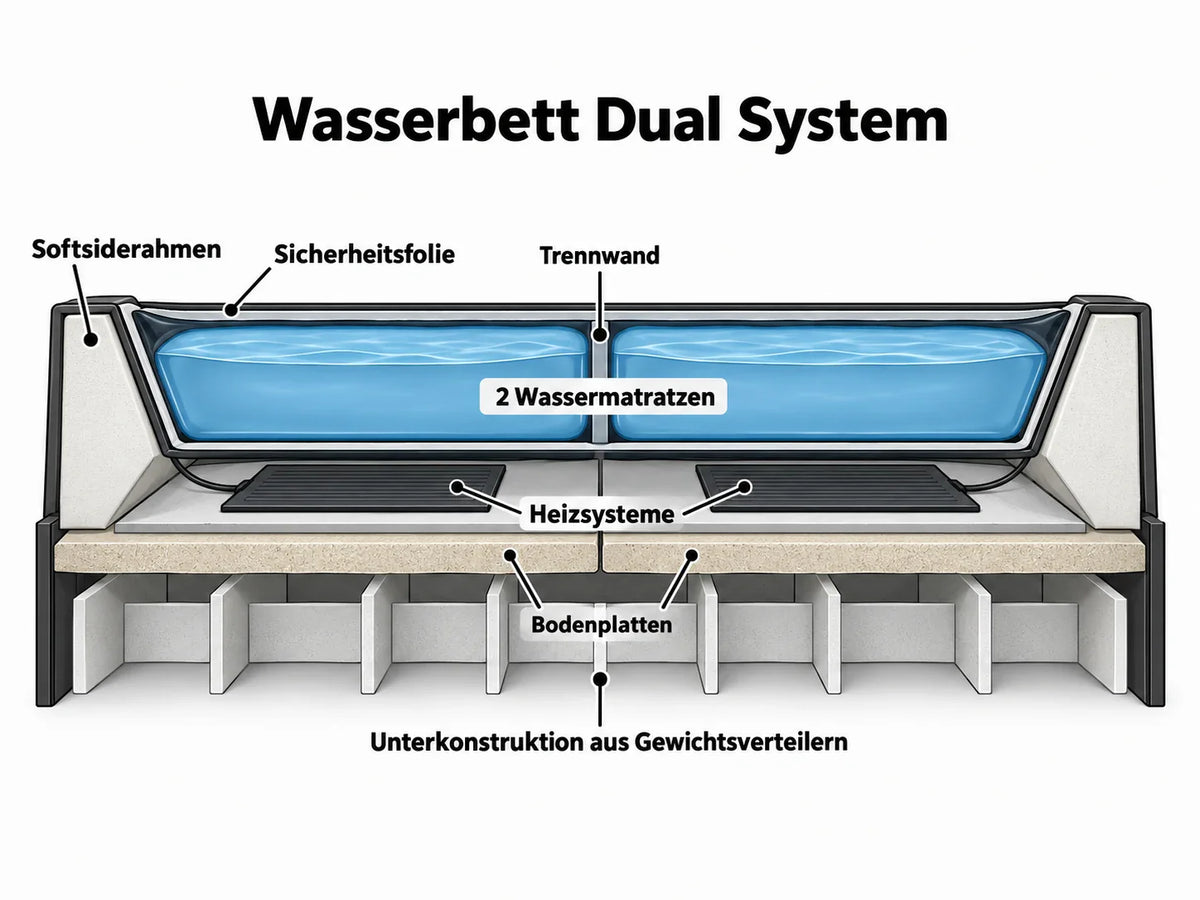 Wasserbett Fermo mit LED und markanter Struktur Beige-Weiß