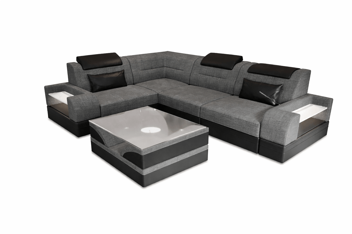 Couch Trivento L-Form in Stoff Kurz Grau-Schwarz