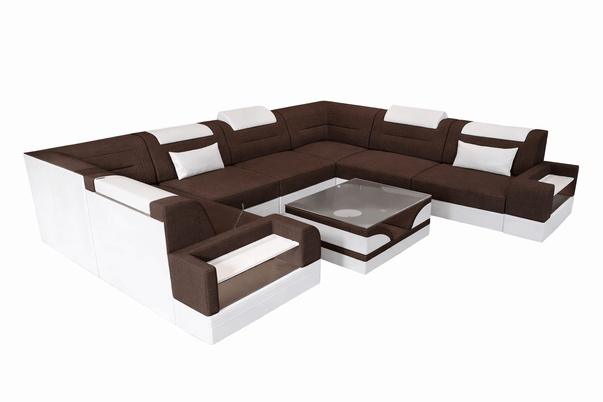 Wohnlandschaft Trivento U-Form aus Stoff Braun-Weiß