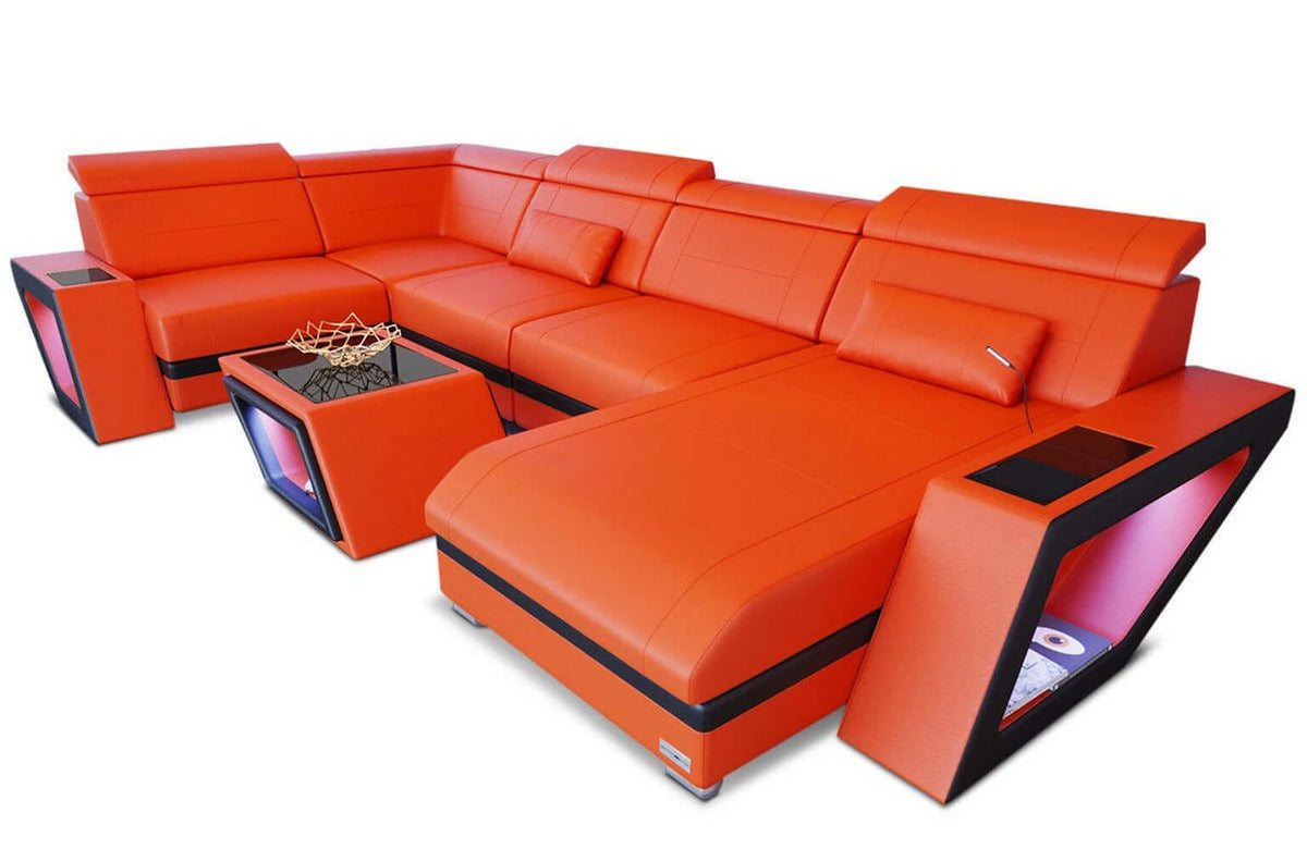 Mini Sofa Catania Eleganz U-Form aus Leder Orange-Schwarz